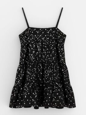 Zara Black Sequin White Polka Dot Ruffled Hem Jumper Dress